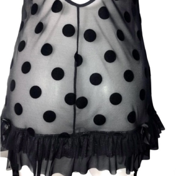 La Senza Black on Black Sheer Polka Dot Satin Garter Merry Widow Lingeri… - Picture 10 of 15